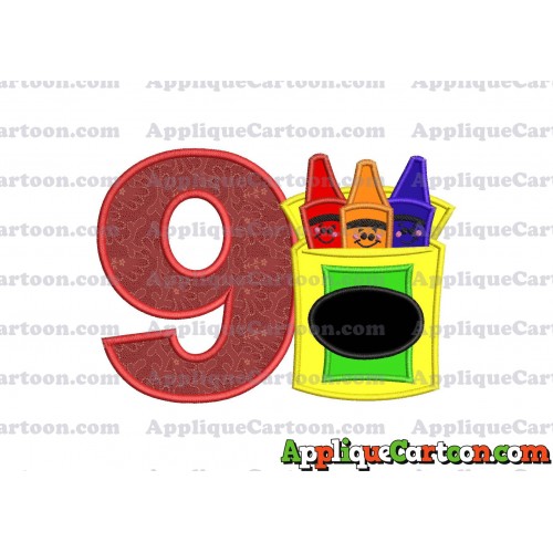 Box of Crayons Applique Embroidery Design Birthday Number 9