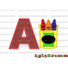 Box of Crayons Applique Embroidery Design With Alphabet A