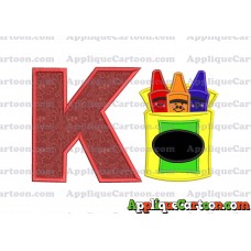 Box of Crayons Applique Embroidery Design With Alphabet K