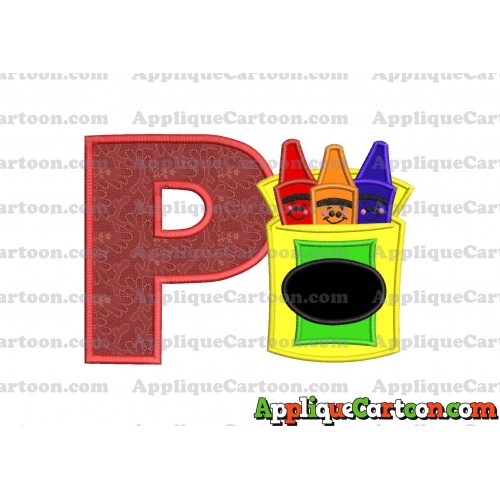 Box of Crayons Applique Embroidery Design With Alphabet P