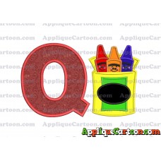 Box of Crayons Applique Embroidery Design With Alphabet Q