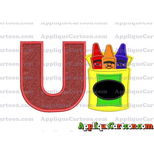 Box of Crayons Applique Embroidery Design With Alphabet U