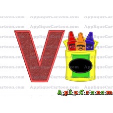 Box of Crayons Applique Embroidery Design With Alphabet V