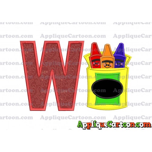 Box of Crayons Applique Embroidery Design With Alphabet W