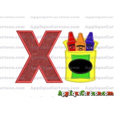 Box of Crayons Applique Embroidery Design With Alphabet X