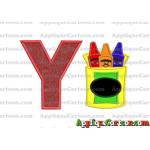 Box of Crayons Applique Embroidery Design With Alphabet Y