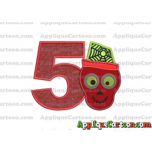 Boy Cute Skeleton Applique Embroidery Design Birthday Number 5