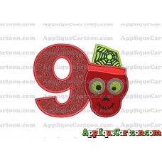 Boy Cute Skeleton Applique Embroidery Design Birthday Number 9