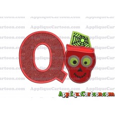 Boy Cute Skeleton Applique Embroidery Design With Alphabet Q