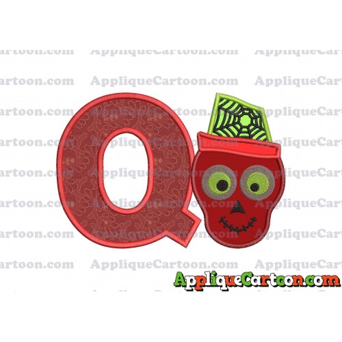Boy Cute Skeleton Applique Embroidery Design With Alphabet Q