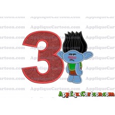 Branch Trolls Applique 03 Embroidery Design Birthday Number 3