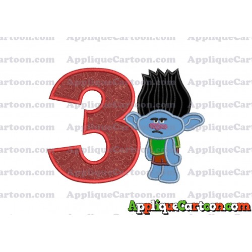 Branch Trolls Applique 03 Embroidery Design Birthday Number 3