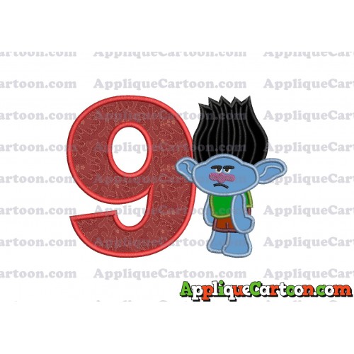 Branch Trolls Applique 03 Embroidery Design Birthday Number 9