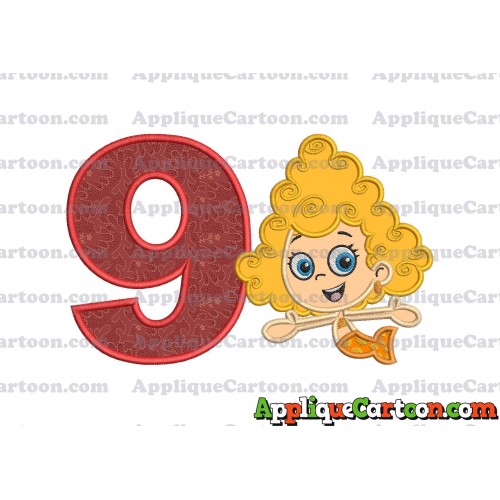 Bubble Guppies Deema Applique Embroidery Design 01 Birthday Number 9
