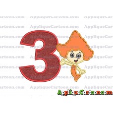 Bubble Guppies Deema Applique Embroidery Design 02 Birthday Number 3