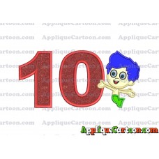 Bubble Guppies Gil Applique Embroidery Design Birthday Number 10