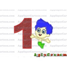 Bubble Guppies Gil Applique Embroidery Design Birthday Number 1