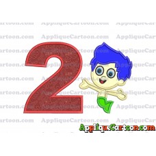 Bubble Guppies Gil Applique Embroidery Design Birthday Number 2