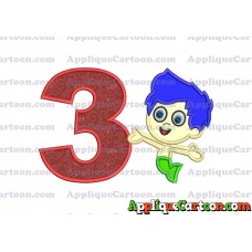 Bubble Guppies Gil Applique Embroidery Design Birthday Number 3