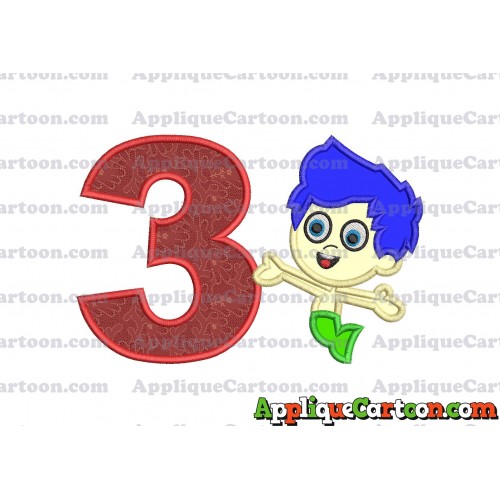 Bubble Guppies Gil Applique Embroidery Design Birthday Number 3