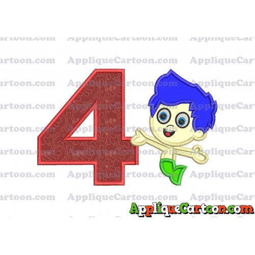 Bubble Guppies Gil Applique Embroidery Design Birthday Number 4