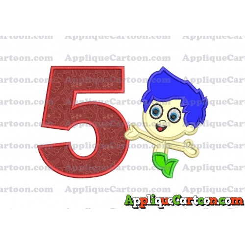 Bubble Guppies Gil Applique Embroidery Design Birthday Number 5