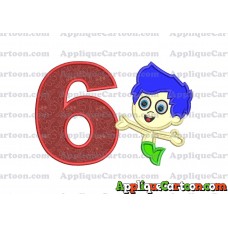 Bubble Guppies Gil Applique Embroidery Design Birthday Number 6