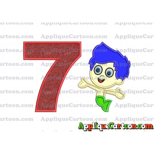 Bubble Guppies Gil Applique Embroidery Design Birthday Number 7