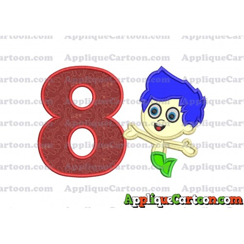 Bubble Guppies Gil Applique Embroidery Design Birthday Number 8