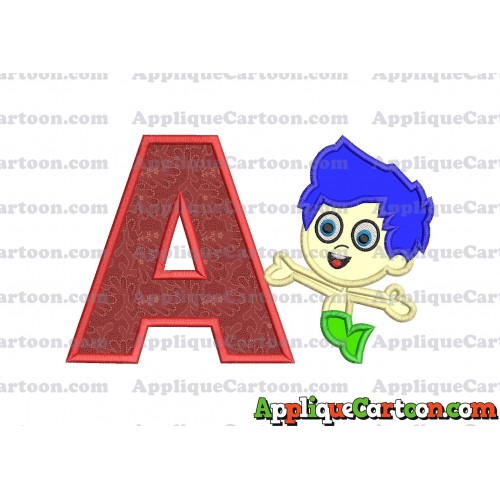 Bubble Guppies Gil Applique Embroidery Design With Alphabet A