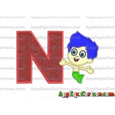 Bubble Guppies Gil Applique Embroidery Design With Alphabet N