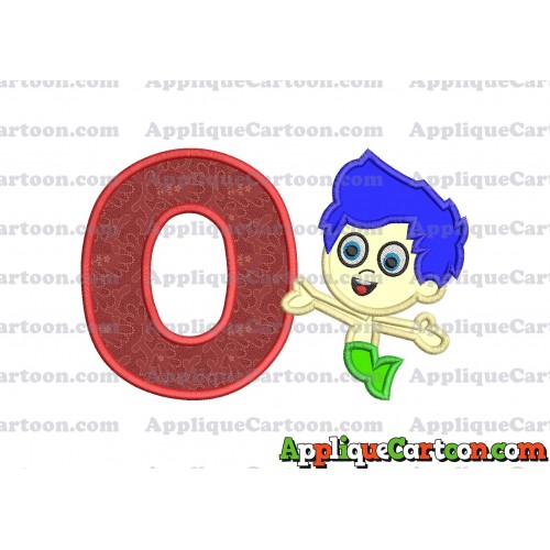 Bubble Guppies Gil Applique Embroidery Design With Alphabet O