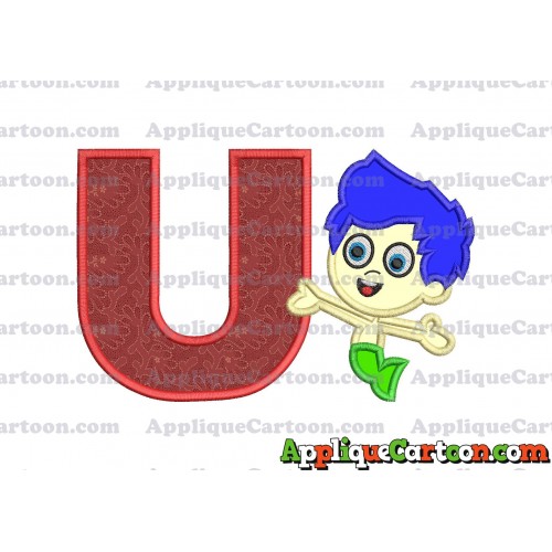 Bubble Guppies Gil Applique Embroidery Design With Alphabet U