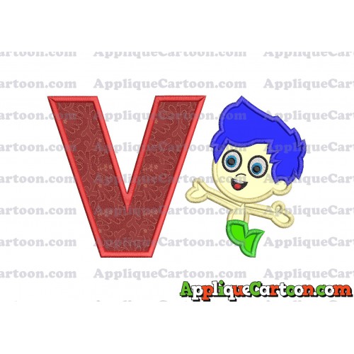 Bubble Guppies Gil Applique Embroidery Design With Alphabet V