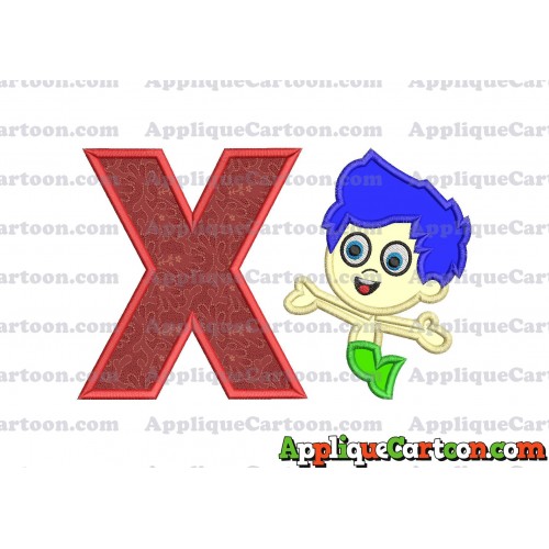 Bubble Guppies Gil Applique Embroidery Design With Alphabet X