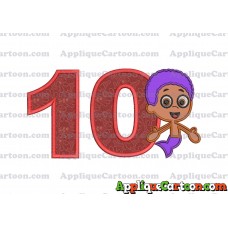 Bubble Guppies Goby Applique Embroidery Design Birthday Number 10