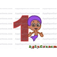 Bubble Guppies Goby Applique Embroidery Design Birthday Number 1