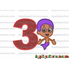 Bubble Guppies Goby Applique Embroidery Design Birthday Number 3