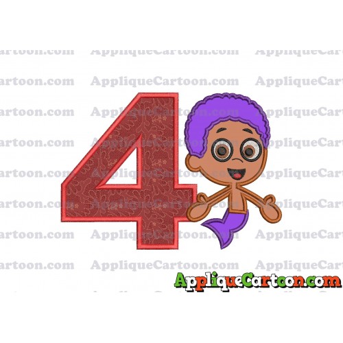 Bubble Guppies Goby Applique Embroidery Design Birthday Number 4