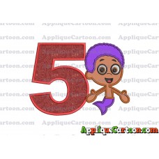 Bubble Guppies Goby Applique Embroidery Design Birthday Number 5