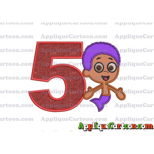 Bubble Guppies Goby Applique Embroidery Design Birthday Number 5