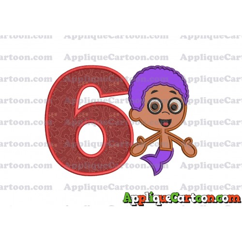 Bubble Guppies Goby Applique Embroidery Design Birthday Number 6