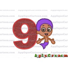 Bubble Guppies Goby Applique Embroidery Design Birthday Number 9