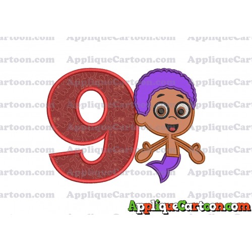 Bubble Guppies Goby Applique Embroidery Design Birthday Number 9