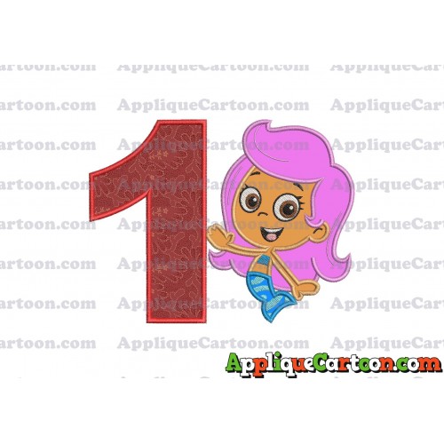 Bubble Guppies Molly Applique Embroidery Design Birthday Number 1