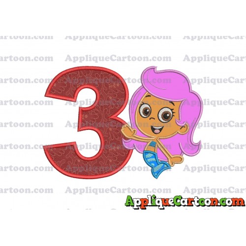 Bubble Guppies Molly Applique Embroidery Design Birthday Number 3