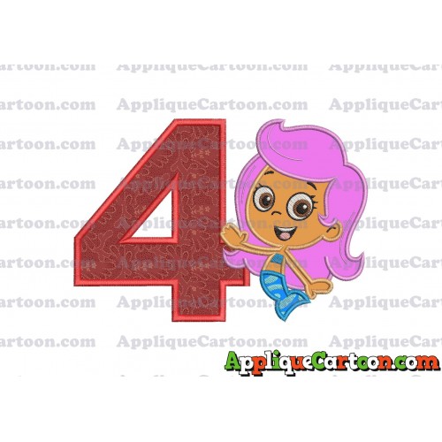 Bubble Guppies Molly Applique Embroidery Design Birthday Number 4