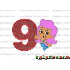 Bubble Guppies Molly Applique Embroidery Design Birthday Number 9