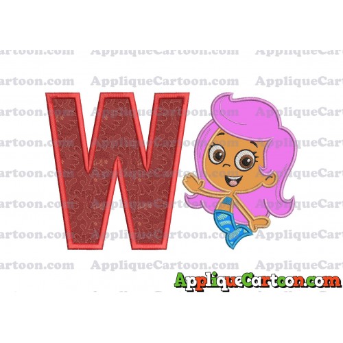 Bubble Guppies Molly Applique Embroidery Design With Alphabet W