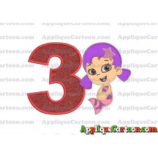 Bubble Guppies Oona Applique Embroidery Design Birthday Number 3